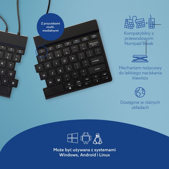 R-Go Tools Ergonomic keyboard R-Go Split Break v2 with break software, ergonomic split keyboard, QWERTY (US), Wired, black