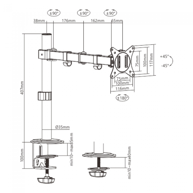 Gembird MA-D1-01 monitor mount / stand 81.3 cm (32