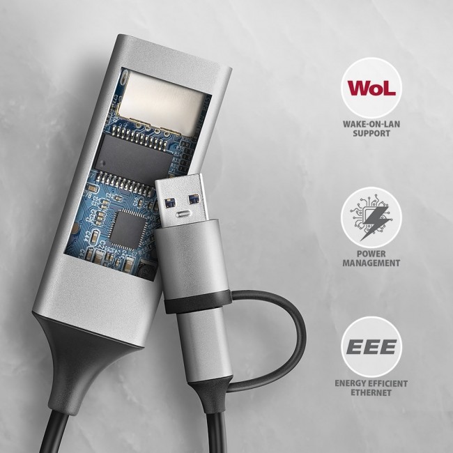 AXAGON ADE-TXCA Gigabit Ethernet Adapter, USB-C + USB-A - Titanium Grey AXAGON ADE-TXCA Gigabit Ethernet Adapter, USB-C + USB-A - Titanium Grey