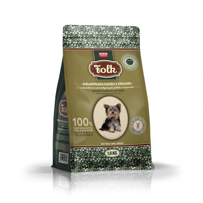 FOLK Small breeds Traditional Greater Poland duck with rabbit, apples and marjoram - dry dog food - 1,6kg FOLK Small breeds Traditional Greater Poland duck with rabbit, apples and marjoram - dry dog food - 1,6kg