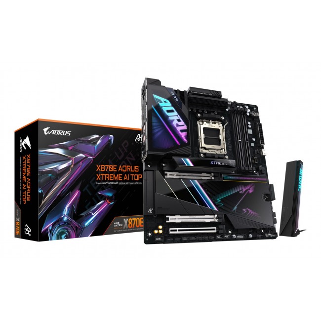 GIGABYTE X870E AORUS XTREME AI TOP Motherboard - Supports AMD Ryzen 9000 Series CPUs, 18+2+2 phases VRM, up to 8800MHz DDR5 (OC), 1xPCIe 5.0 M.2 + 3xPCIe 4.0 M.2, WI-FI 7, 10GbE LAN, USB 4 GIGABYTE X870E AORUS XTREME AI TOP Motherboard - Supports AMD Ryzen 9000 Series CPUs, 18+2+2 phases VRM, up to 8800MHz DDR5 (OC), 1xPCIe 5.0 M.2 + 3xPCIe 4.0 M.2, WI-FI 7, 10GbE LAN, USB 4