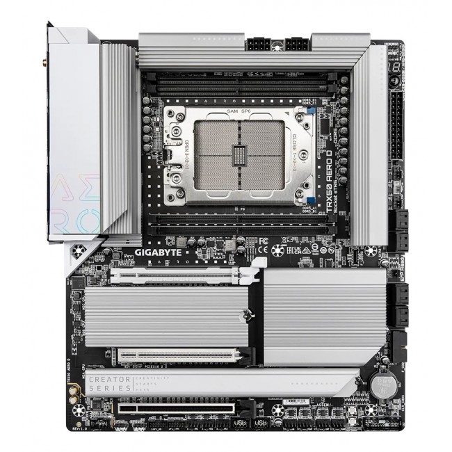 GIGABYTE TRX50 AERO D Motherboard - Supports AMD Ryzen Threadripper 9000 Series CPUs, 16+8+4 Phases Digital VRM, up to 7800MHz DDR5 (OC), 3xPCIe 5.0 + 1xPCIe 4.0 M.2, Wi-Fi 7, 10GbE LAN, USB4