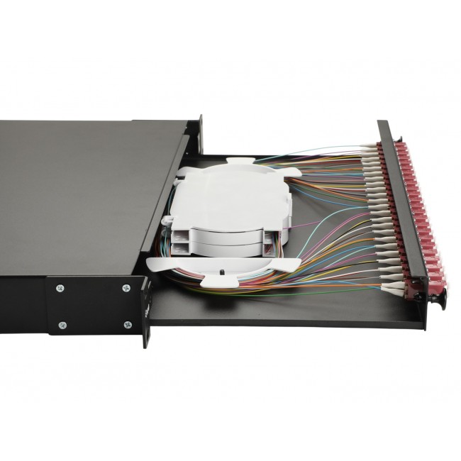 Equip 24-Port Fiber Optic Splice Box, LC Duplex, OM4, 1U, Equipped, Black
