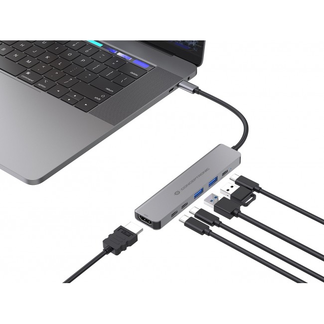 Conceptronic DONN33G 6-in-1 USB 3.2 Gen 1 Docking Station, HDMI, USB-A 5Gbps x 2, USB-C 5Gbps x 2, 100W USB PD