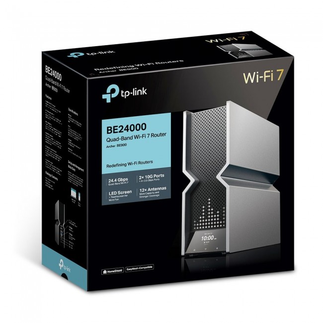 TP-Link Archer BE900 wireless router Multi-Gigabit Ethernet Quad-band (2.4 GHz / 5 GHz-1 / 5 GHz-2 / 6 GHz) Black, Grey TP-Link Archer BE900 wireless router Multi-Gigabit Ethernet Quad-band (2.4 GHz / 5 GHz-1 / 5 GHz-2 / 6 GHz) Black, Grey