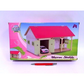 Wooden stable with two stalls 34x22x19cm pink 1:32