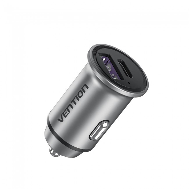 Vention Two-Port USB A+A(30+30) Car Charger Gray Mini Style Aluminium Alloy Type Vention Two-Port USB A+A(30+30) Car Charger Gray Mini Style Aluminium Alloy Type