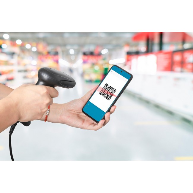 Manhattan Contact CCD Handheld Barcode Scanner, USB, 60mm Scan Width, Cable 152cm, Max Ambient Light 5,000 lux (sunlight), Black, Three Year Warranty