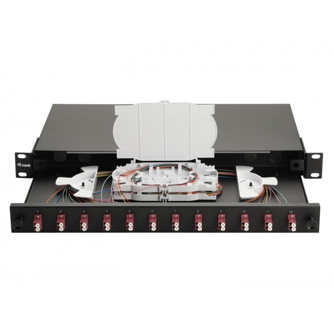Equip 12-Port Fiber Optic Splice Box, LC Duplex,OM4, 1U, Equipped, Black