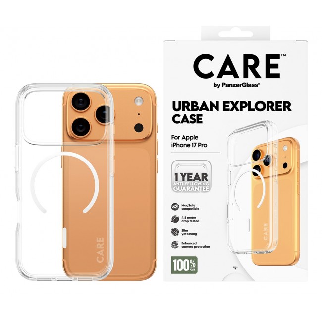 PanzerGlass CARE by Urban Explorer Case Transparent w. White MagSafe iPhone 18 Pro | 17 Pro
