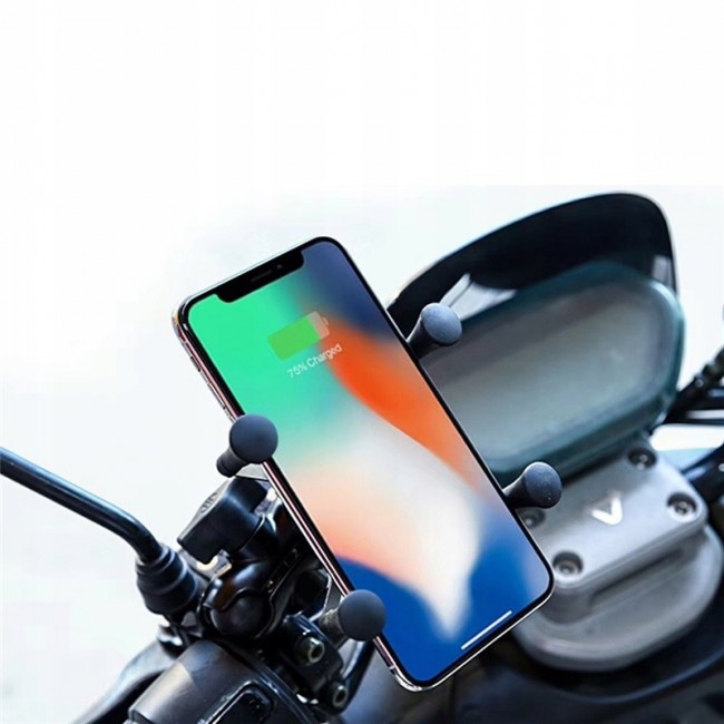 MOTORBIKE PHONE HOLDER FREEDCONN MC7W WITH INDUCTIVE CHARGER + BM2R HEAD TUBE ATTACHMENT