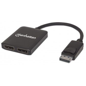 Manhattan DisplayPort 1.2 to 2-Port DisplayPort 1.2 Splitter Hub with MST, 4K@30Hz, USB-A Powered, Video Wall Function, Black, MST Multi-Stream Transport, 3 Year Warranty