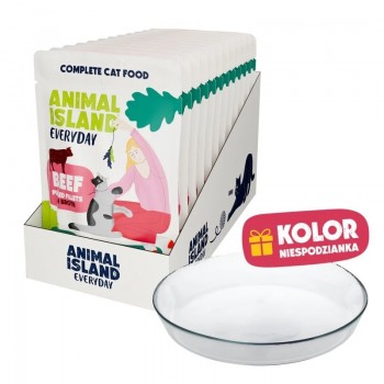 ANIMAL ISLAND Everyday Beef in broth Box - wet cat food - 12x85g + free plate