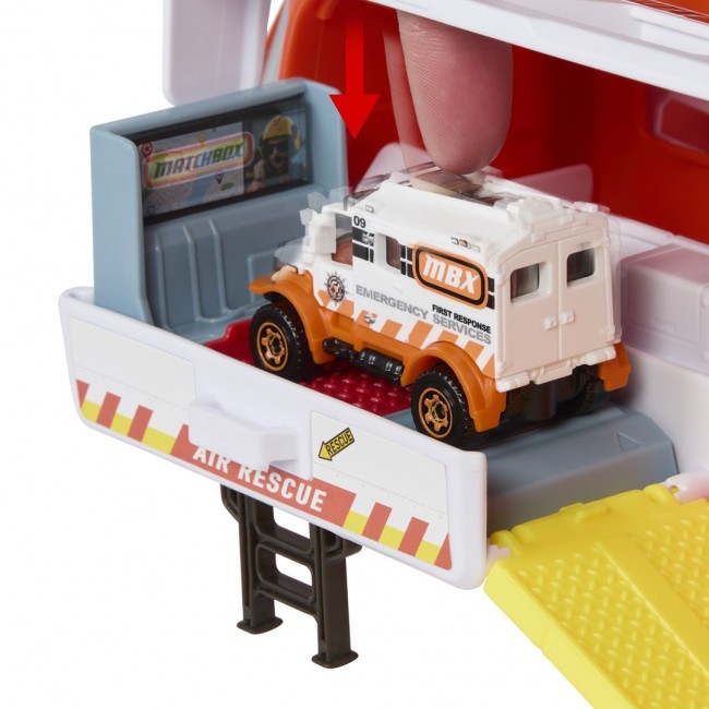 Matchbox Action Drivers Rescue Helicopter,16-In Large-Scale Helicopter with 1:64 Scale Die-Cast Toy Ambulance