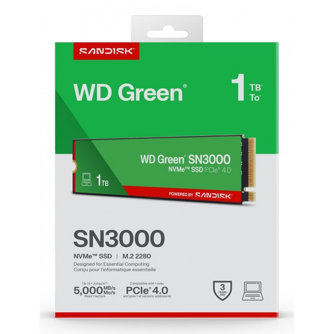 Western Digital Green WD SN3000 NVMe SSD POWERED BY SANDISK 1 TB