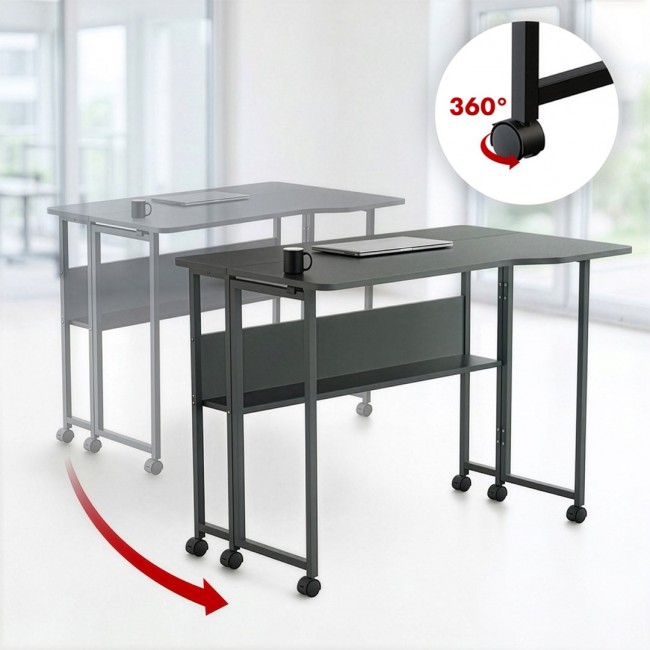 Maclean Folding Desk/Table, Black, Mobile, 100x73 cm, max. 50 kg, Angled, L-Shaped, MC-126 L/B