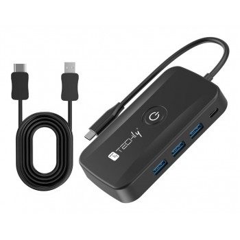Techly IDATA USBC-HUB5WL AV extender AV transmitter & receiver Black