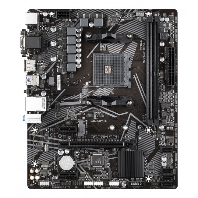 GIGABYTE A520M S2H Motherboard - Supports AMD Ryzen 5000 Series AM4 CPUs, 4+3 Phases Pure Digital VRM, up to 5100MHz DDR4 (OC), PCIe 3.0 x4 M.2, GbE LAN, USB 3.2 Gen 1