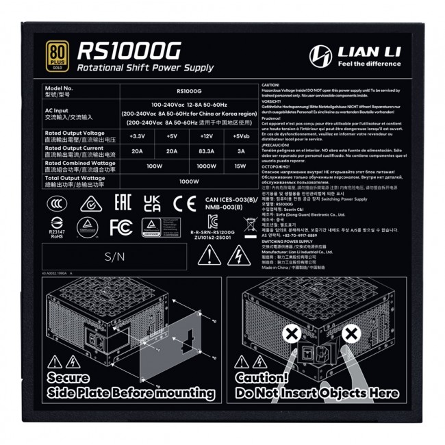 Lian Li RS1000G power supply unit 1000 W 20+4 pin ATX ATX Black