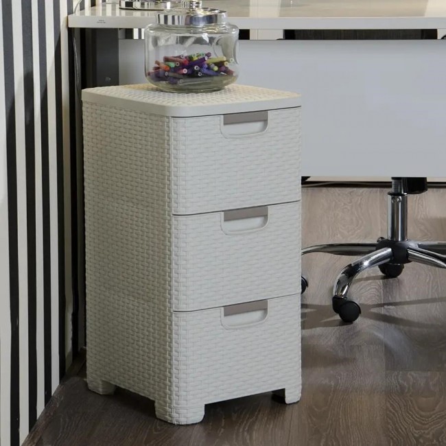 CURVER Rattan 206313 Storage Unit with 3 14 L Drawers, Dark Brown