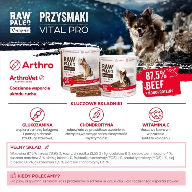 VETEXPERT Raw Paleo Vital Pro Arthro Beef Medium Large Mono - dog treat - 100g