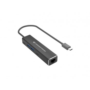 Conceptronic ABBY14B 2.5G Ethernet USB 3.2 Gen 1 Adapter with USB Hub, 2.5GbE, USB-A x 2, USB-C x 2