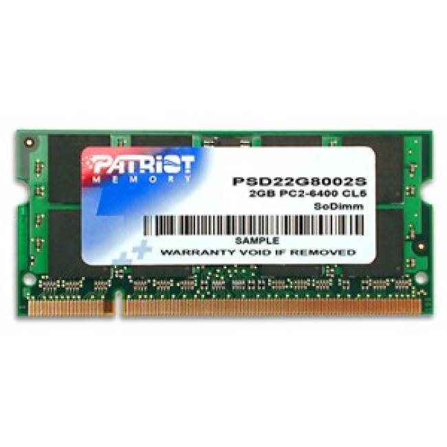 Patriot Memory DDR2 2GB CL5 PC2-6400 (800MHz) SODIMM memory module Patriot Memory DDR2 2GB CL5 PC2-6400 (800MHz) SODIMM memory module