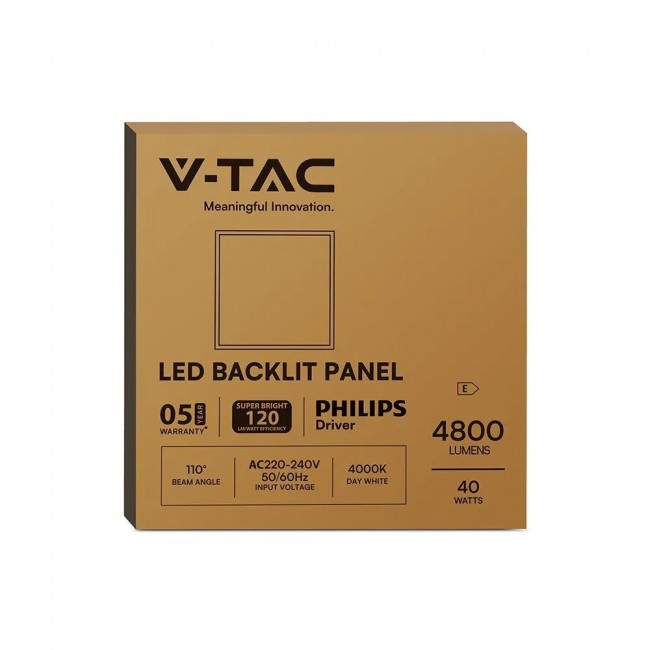 V-TAC LED Panel 40W PHILIPS Driver 600x600mm Backlit 120Lm/W 4000K