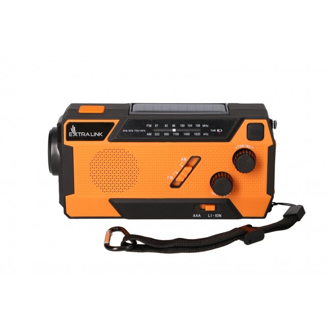 Extralink RADIO AWARYJNE SOLARNE Z KORBKA DYNAMO POWERBANK 4000MAH Z LATARKA SOS SR-4000 Portable Analog Black, Orange