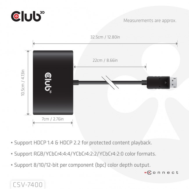 CLUB3D Quad DisplayPort Hub 4 x 4K Resolution @ 30Hz, MST Support