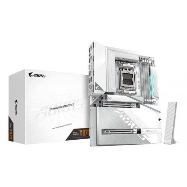 GIGABYTE X870 AORUS STEALTH ICE Motherboard - Supports AMD Ryzen 9000 CPUs, 16+2+2 Phases Digital VRM, up to 8200Hz DDR5 (OC), 2xPCIe 5.0 + 2xPCIe 4.0, Wi-Fi 7, 5 GbE LAN, USB 4