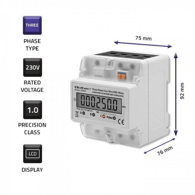 Three phase consumption meter, 230V,