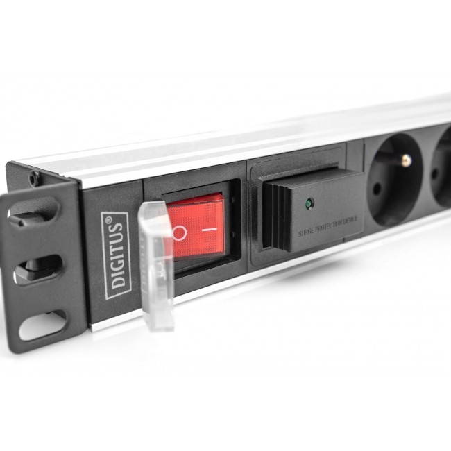 Digitus Socket strip with aluminum profile, surge protection and switch, 7-way CEE 7/5 sockets, 2 m cable