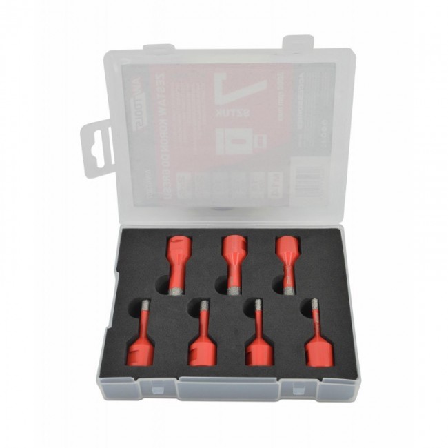 AWTOOLS SET OF CROWNS FOR PORCELAIN TILES set 7pcs. (2x6mm, 8, 10,12,14mm) IN A CASE FOR DRY WORK WITH WAX