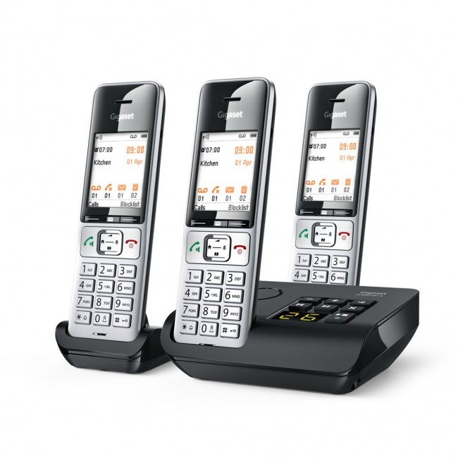 Gigaset COMFORT 500A Trio Analog/DECT telephone Caller ID Black, Silver