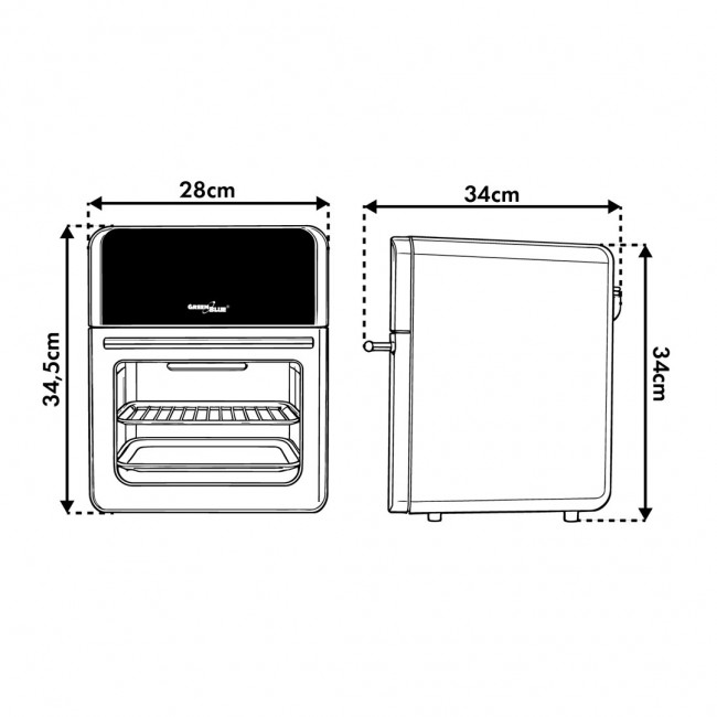 GreenBlue AIR FRYER Oil-Free Air Fryer, 1800W, 10L capacity, 8 programs, accessories, timer, GB950