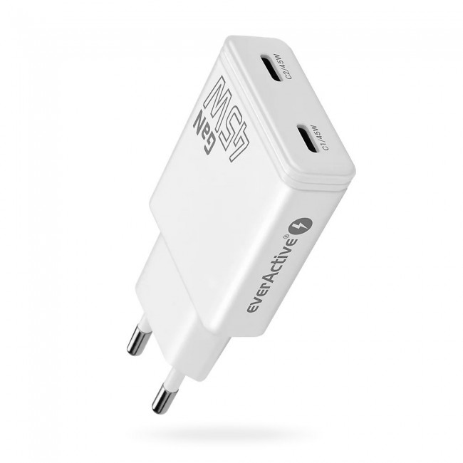 Charger GaN 2x USB-C Quick Charge 3.0 45W PD white