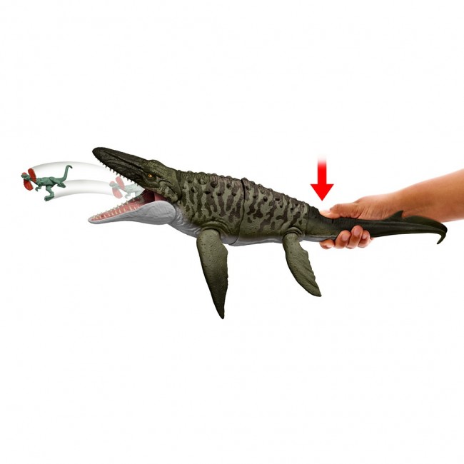 Jurassic World Rebirth Bite N Blast Mosasaurus Action Figure and Mini Dilophosaurus, Dinosaur Toy