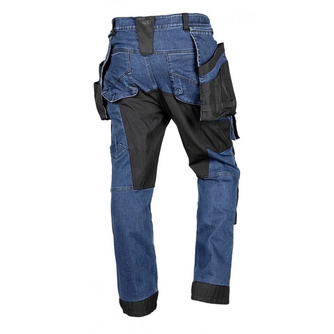 NEO TOOLS DENIM Work Trousers, Cordura Reinforcements, Detachable Holster Pockets, Navy Blue, Size M/50