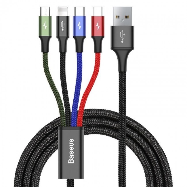 Cable USB Baseus Fast 4in1 2xUSB-C / Lightning / Micro 3.5A 1.2m (black) Cable USB Baseus Fast 4in1 2xUSB-C / Lightning / Micro 3.5A 1.2m (black)