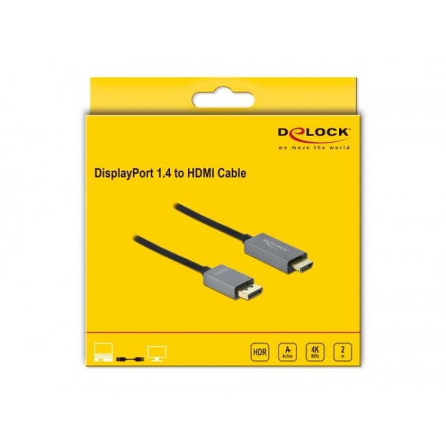 DeLOCK Active DisplayPort 1.4 to HDMI Cable 4K 60 Hz (HDR) 2 m