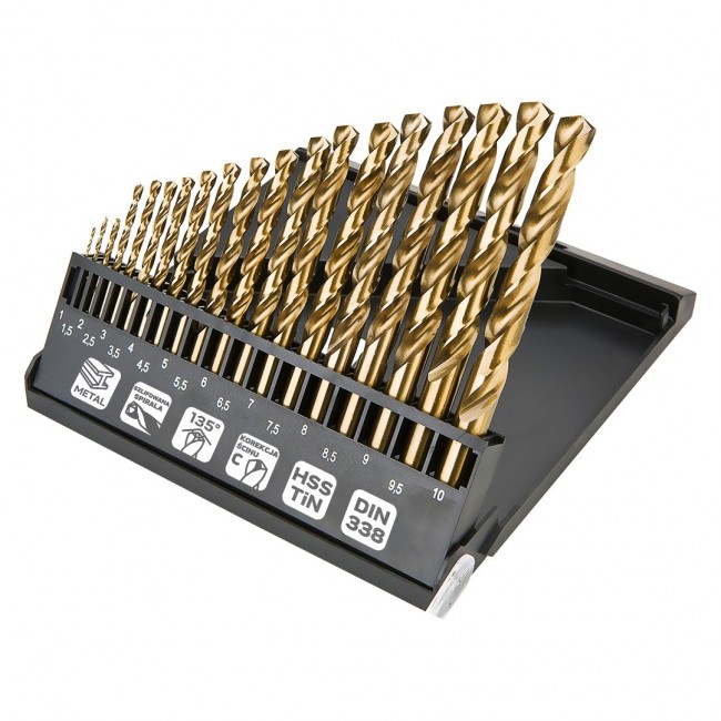 Wiert a do metalu HSS-TiN 1.0-10.0 mm, zestaw 19 szt.