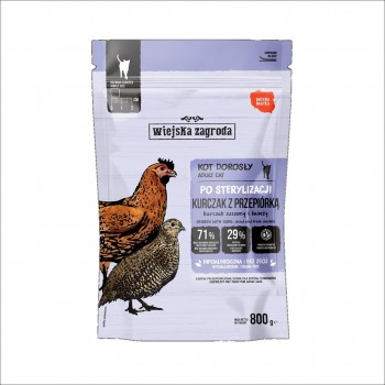 WIEJSKA ZAGRODA Sterilised Chicken with quail - dry cat food - 800g