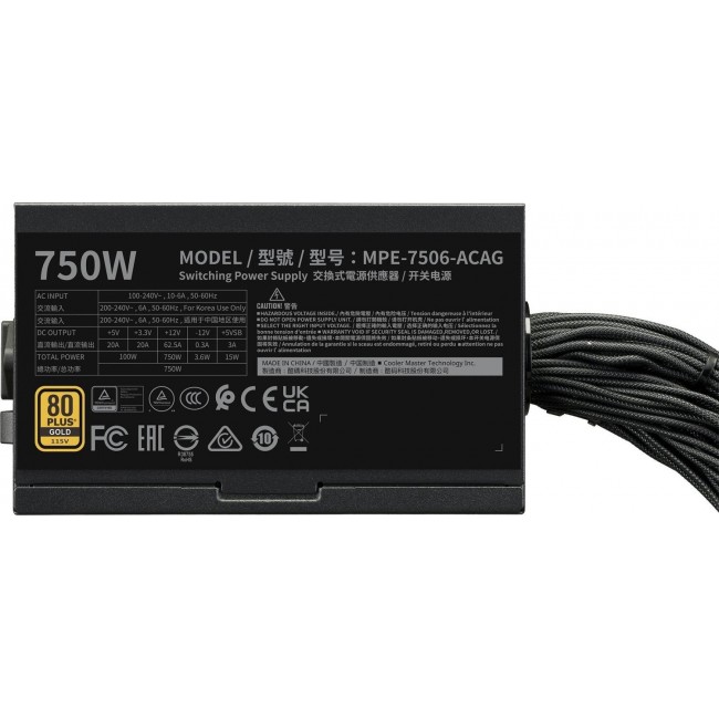 Cooler Master MWE Gold 750 V3 ATX 3.1 power supply unit 750 W 24-pin ATX Black Cooler Master MWE Gold 750 V3 ATX 3.1 power supply unit 750 W 24-pin ATX Black