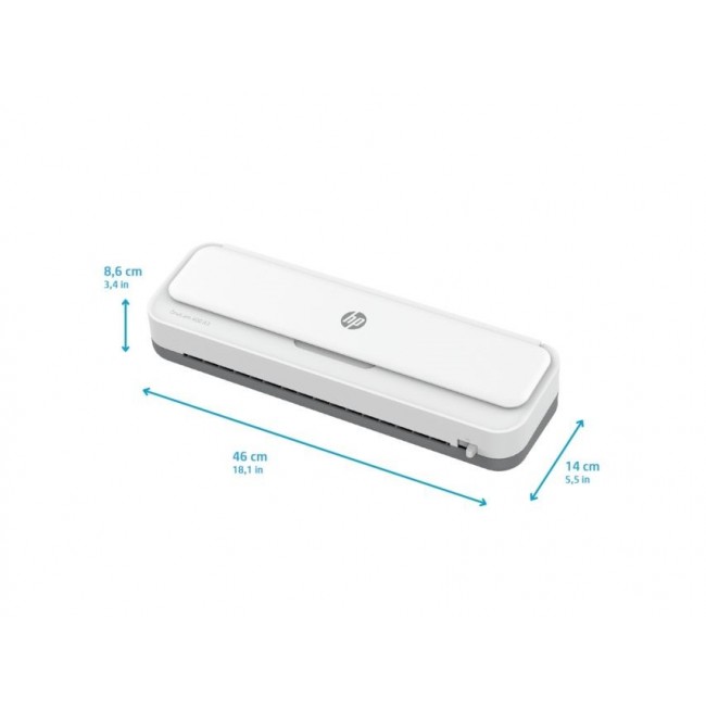 HP ONELAM 400 A3 laminator, Hot/Cold, integrated trimmer, corner rounder, speed 40 cm/min + 15 pouches: 3xA4, 4xA5, 4xA6, 4xB-CARD, white