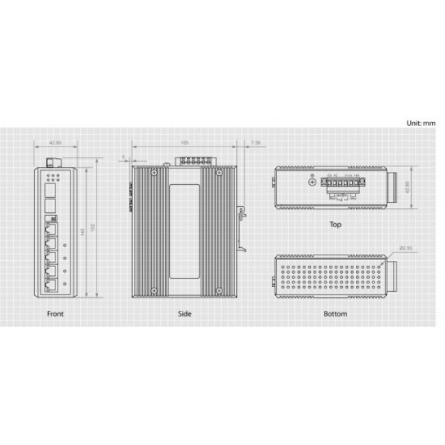 LevelOne 6-Port Gigabit Industrial Switch, 1 x SFP, 1 x SFP/RJ45 Combo, -40 C to 75 C, DIN-Rail
