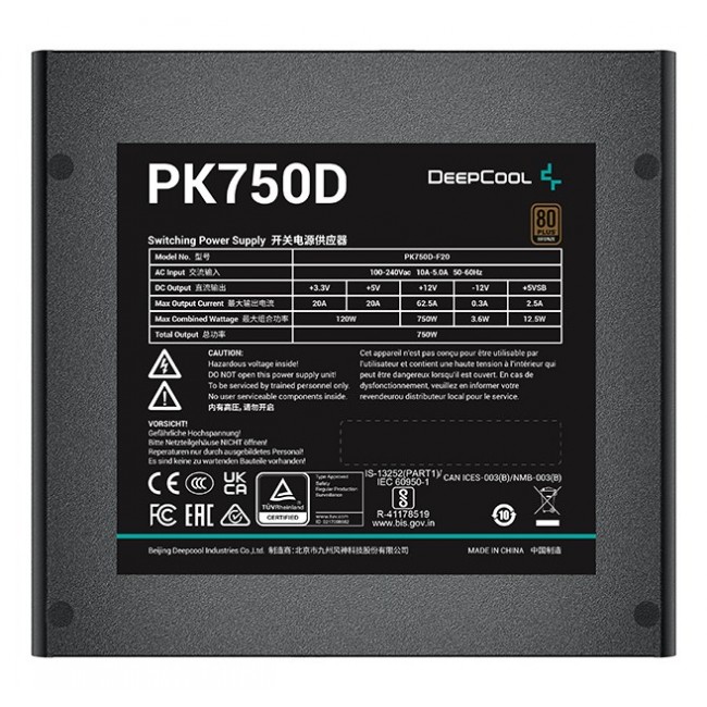 DeepCool PK750D power supply unit 750 W 20+4 pin ATX Black DeepCool PK750D power supply unit 750 W 20+4 pin ATX Black