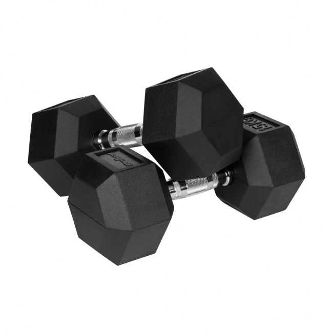 REBEL ACTIVE Rubber-coated cast iron dumbbells 2x15 kg