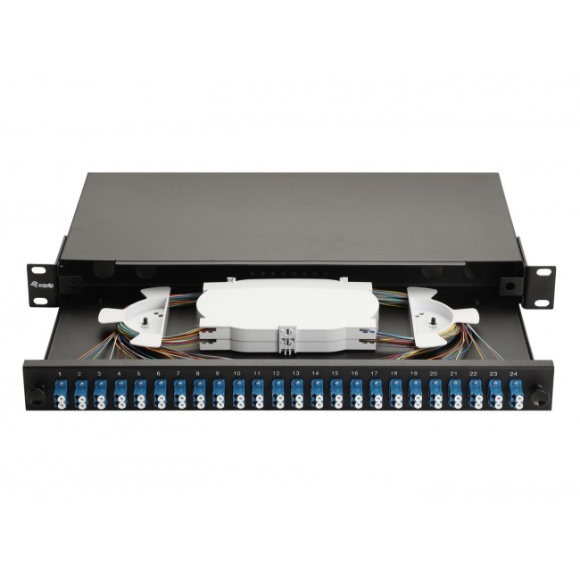 Equip 24-Port Fiber Optic Splice Box, LC Duplex, OS2, 1U, Equipped, Black