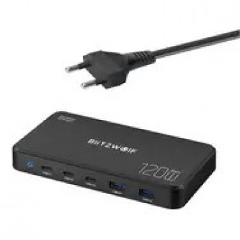Sieciowa stacja adująca BlitzWolf 5 w 1 czarna / 120W / 2xUSB-A / 3xUSB-C